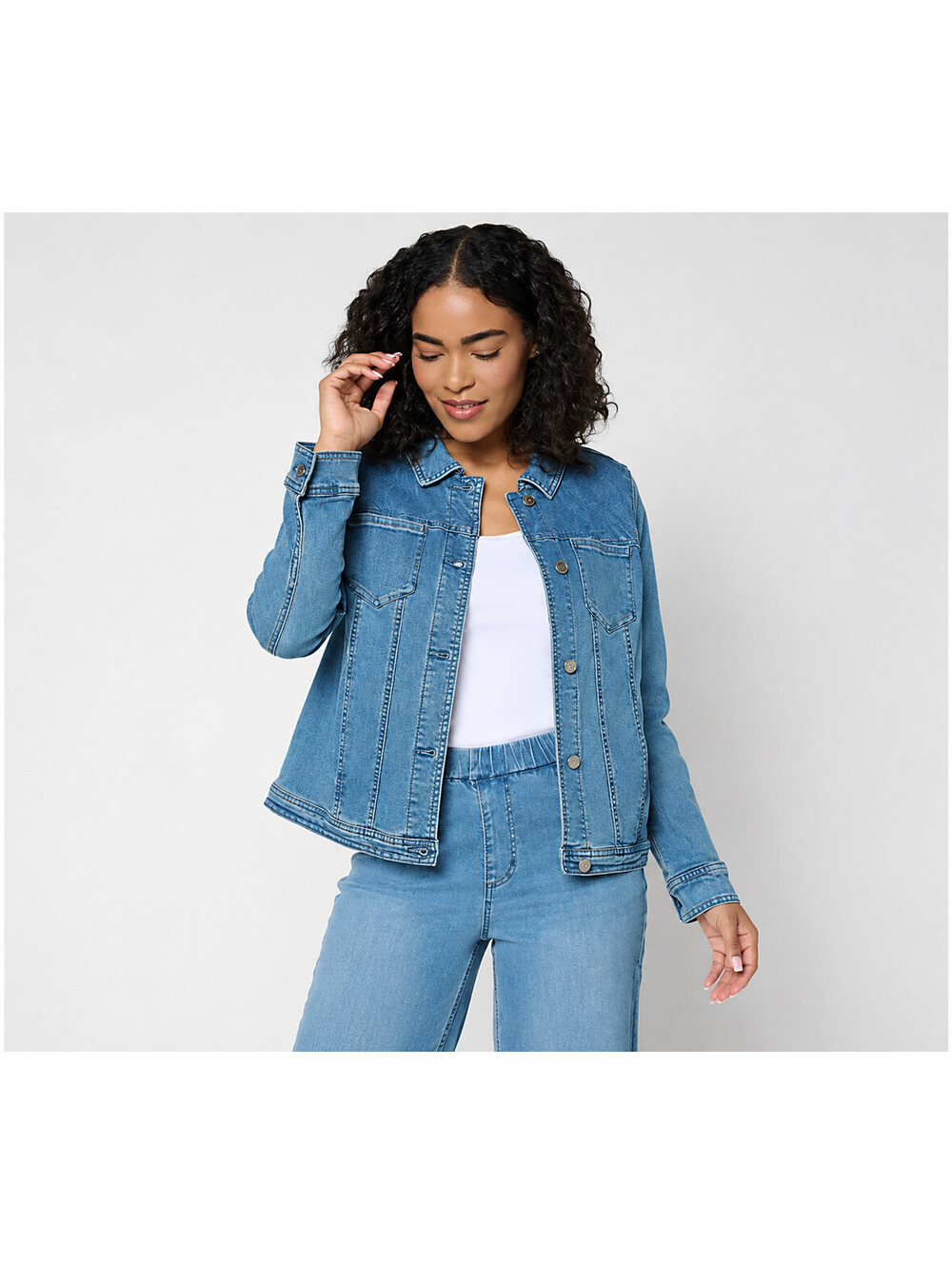 Susan Graver Stretch Denim Jacket with Novelty Embroidery Vintage Wash , X-Small